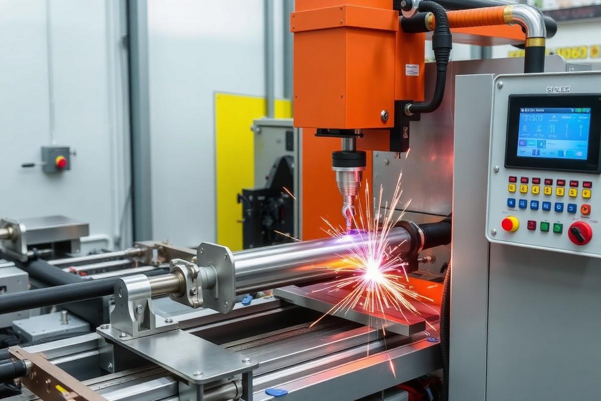 Automated spot welding machine welding thin-walled EGR cooler tubes in a custom fixture