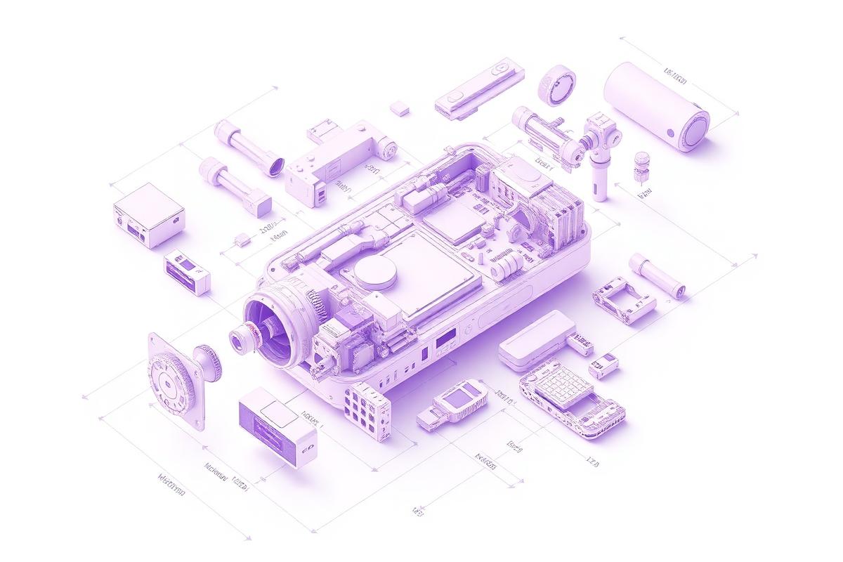 Exploded technical view of a device assembly